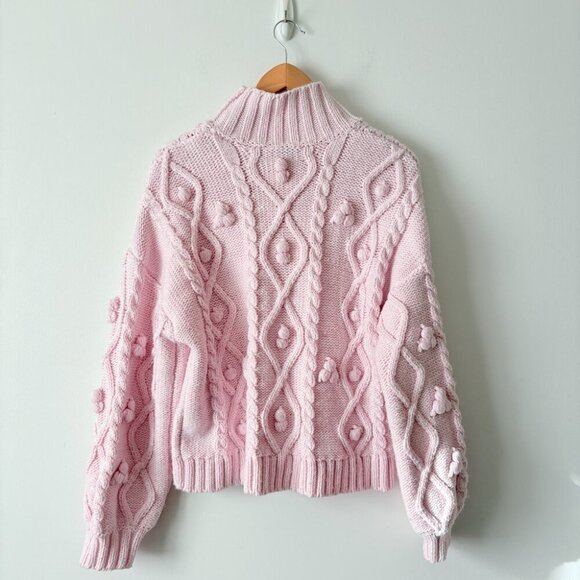 Zara Knit Pom Pom Turtleneck Sweater Light Pink Blogger Fav Size Large - Picture 8 of 10